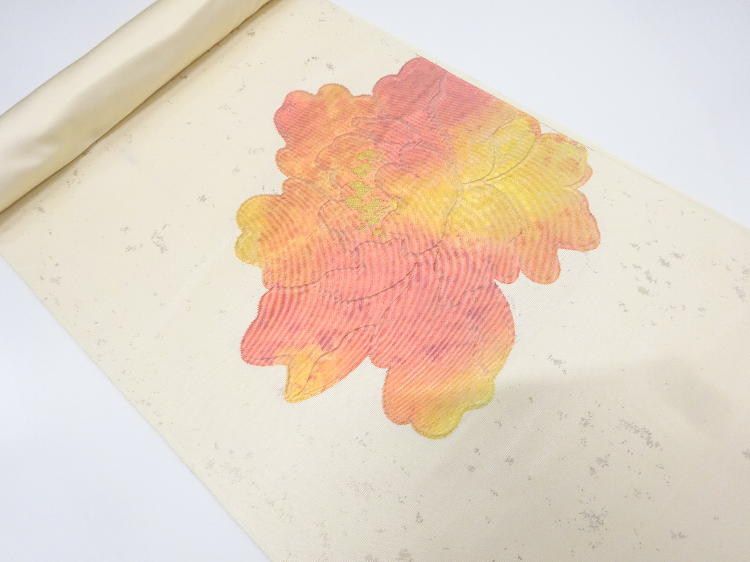 JAPANESE KIMONO / ANTIQUE BOLT FOR NAGOYA OBI / SILK / WOVEN PEONY